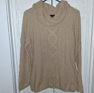 JEANNE PIERRE Beige Cable Knit Cowl Neck Sweater